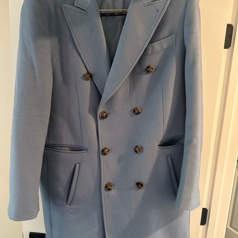 Elegant Double-Breasted Blue Trench Coat